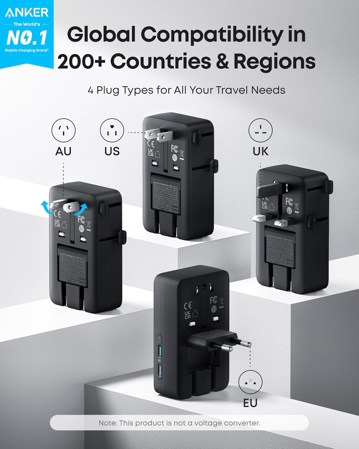Bundle kit: Anker Laptop Power Bank (25K, 165W, Built-In and Retractable Cables) and Anker Nano Travel Adapter (5-in-1, 20W, 1-Pack)