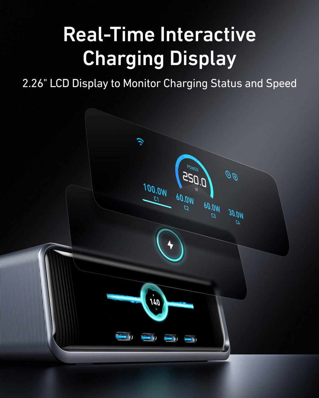 Bundle kit: Anker Prime Charger (250W, 6 Ports, GaNPrime) with USB-C to USB-C Cable (240W)