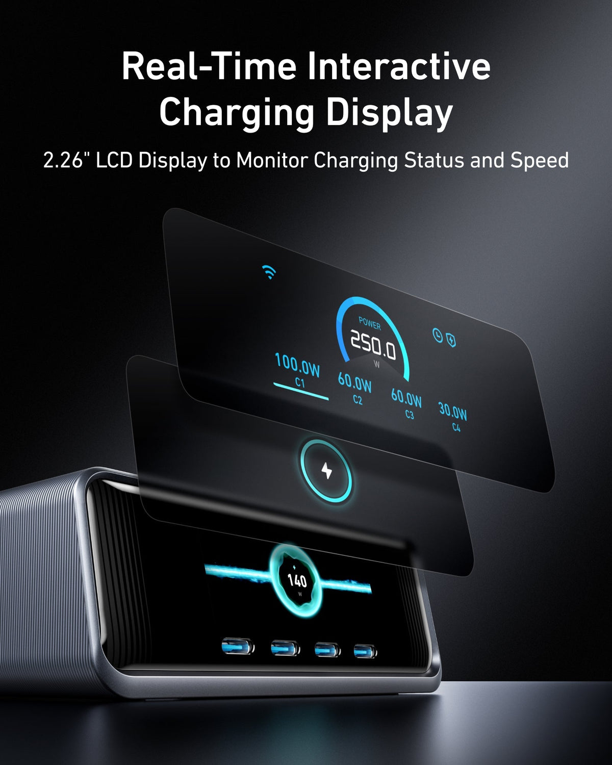 Bundle kit: Anker Prime Charger (250W, 6 Ports, GaNPrime) with USB-C to USB-C Cable (240W)