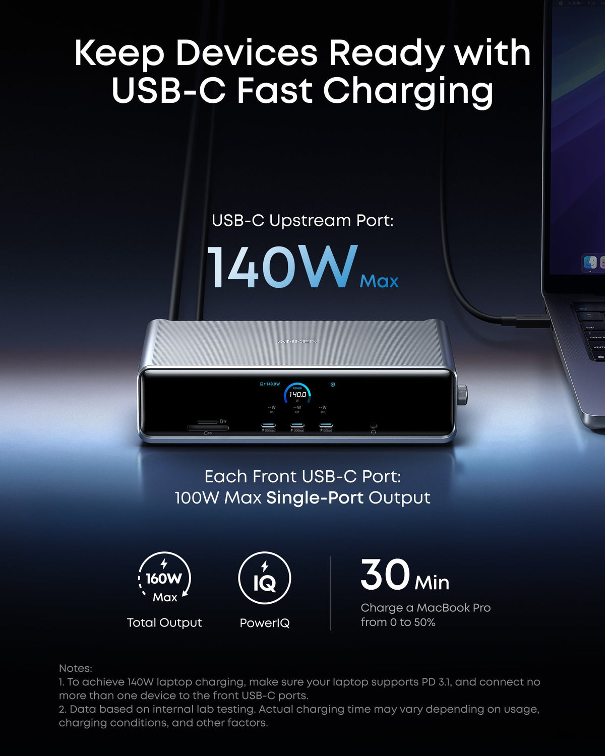 Refurbished Anker Prime Docking Station (14-in-1, Triple Display, DisplayLink) with DL7400