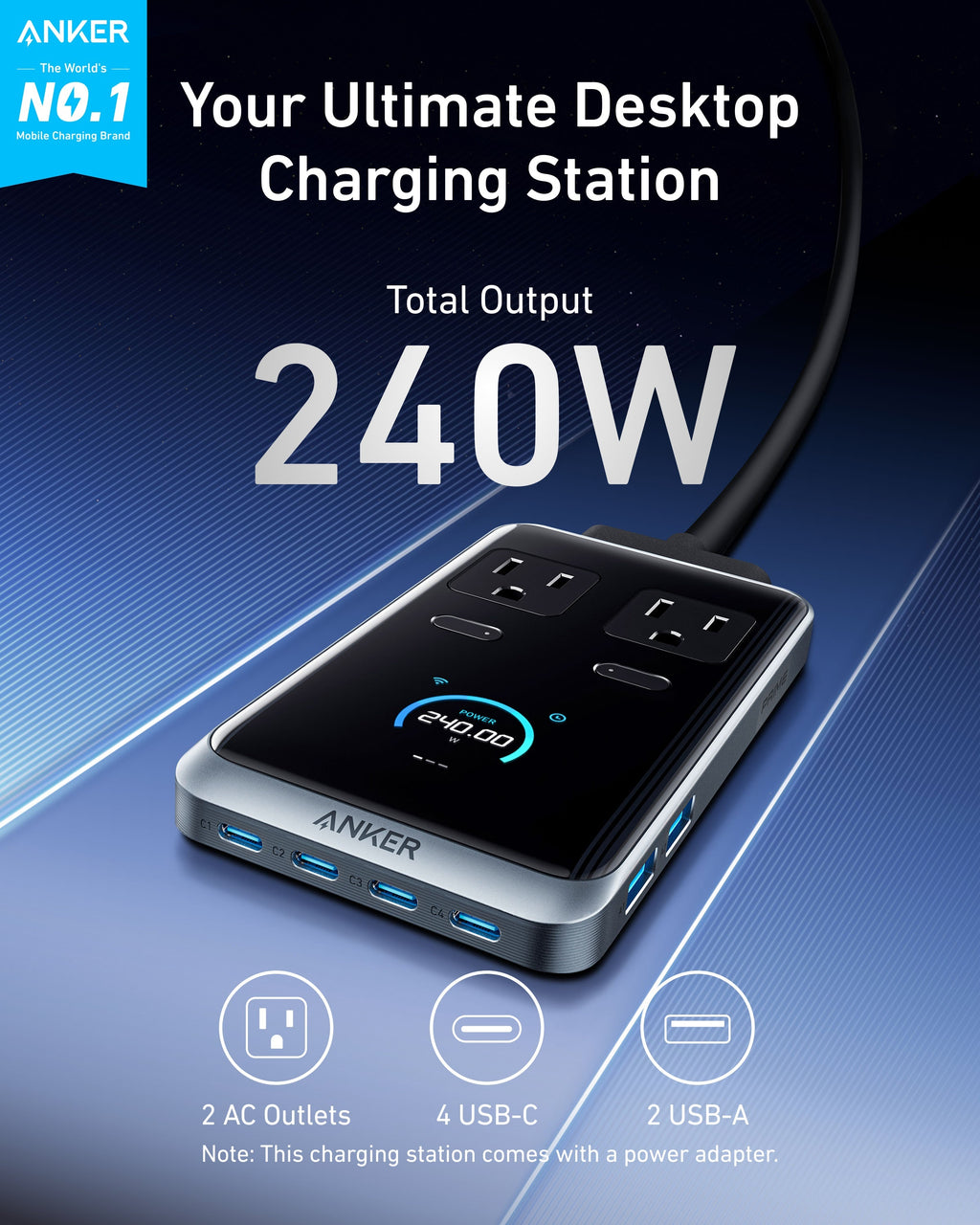 Bundle kit:Anker Prime Charger (250W, 6 Ports, GaNPrime) and Charging Station (8-in-1, 240W)