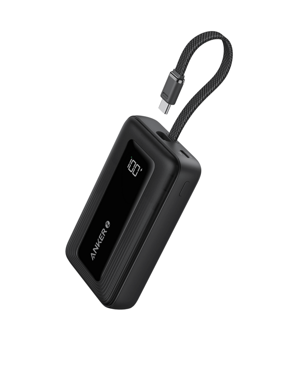 Refurbished Anker Zolo Power Bank (10K, 30W) with a 5.4-inch (13.7 cm) built-in USB-C cable.