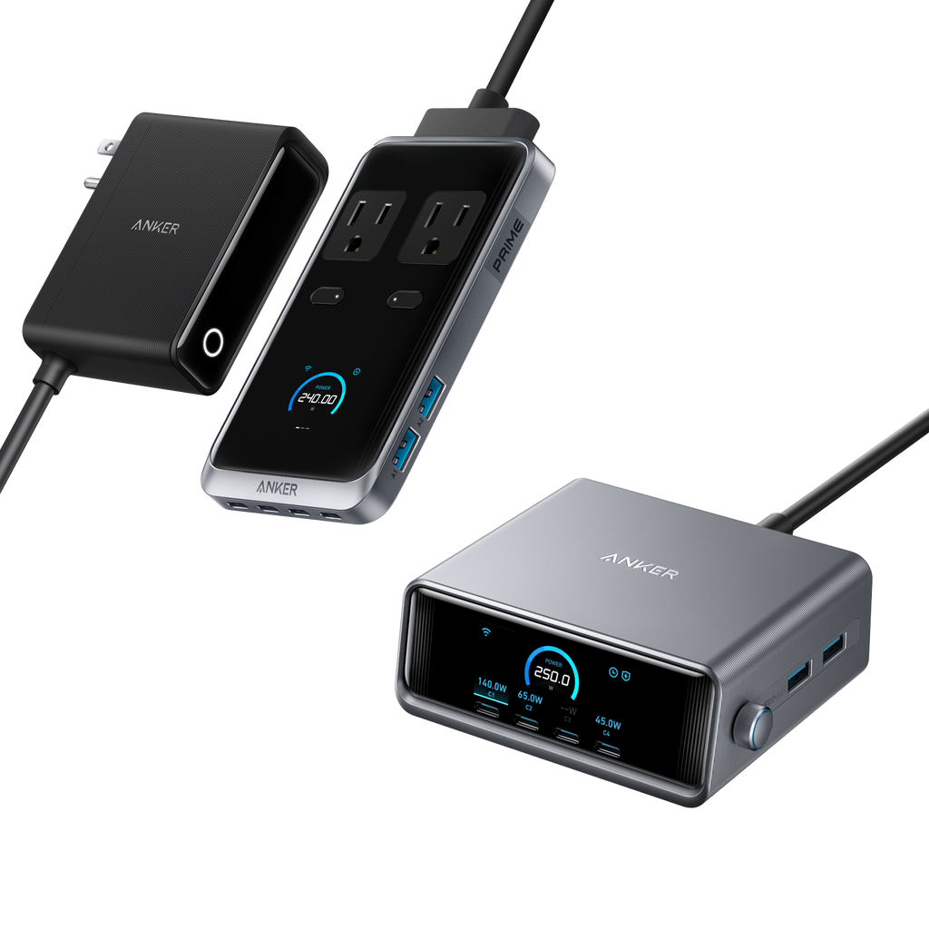 Bundle kit:Anker Prime Charger (250W, 6 Ports, GaNPrime) and Charging Station (8-in-1, 240W)