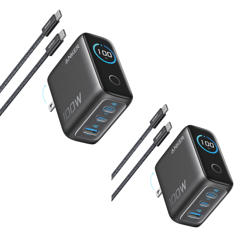 Anker Charger (100W, 3 Ports, Smart Display) 2-Pack