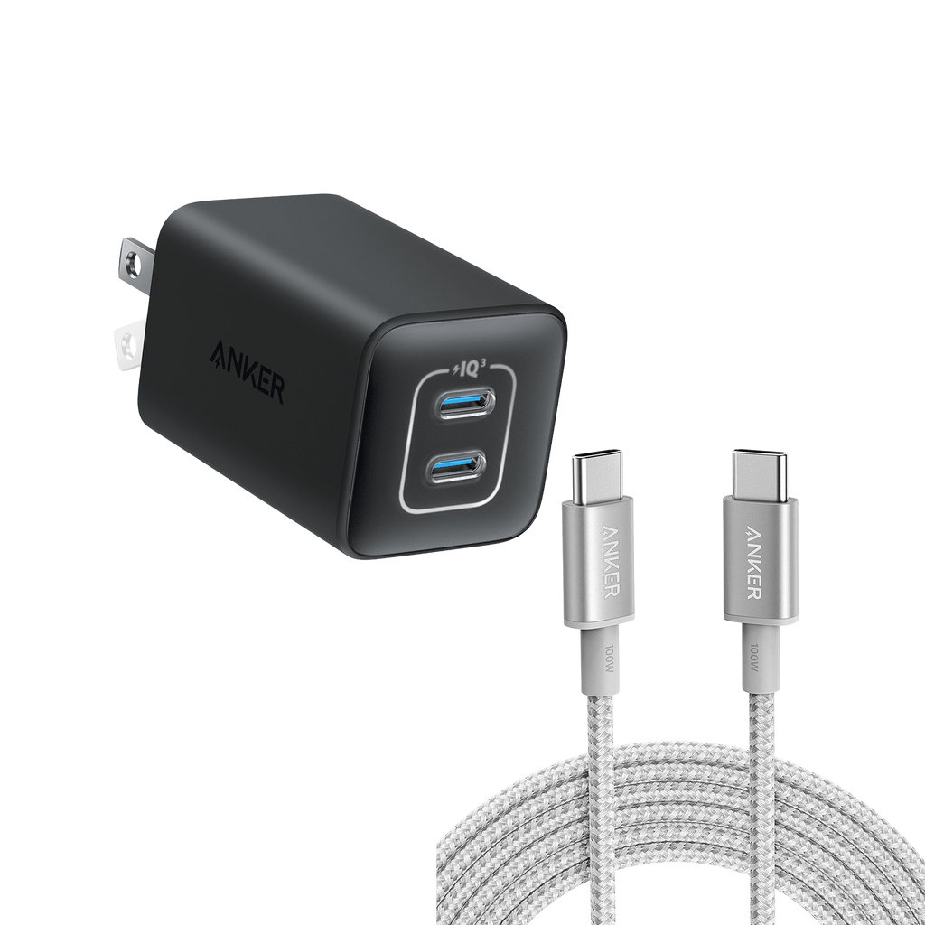 Anker <b>523</b> Charger (Nano 3, 47W) and New Nylon USB-C to USB-C 100W Cable (10 ft)