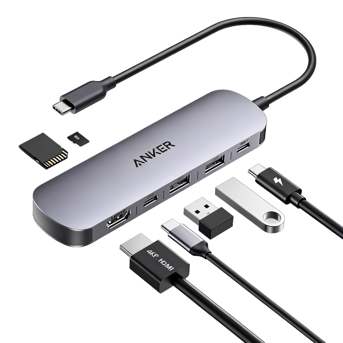 Anker USB-C Hub (7-in-1) and Anker Nano Charger (45W, Smart Display, 180° Foldable)